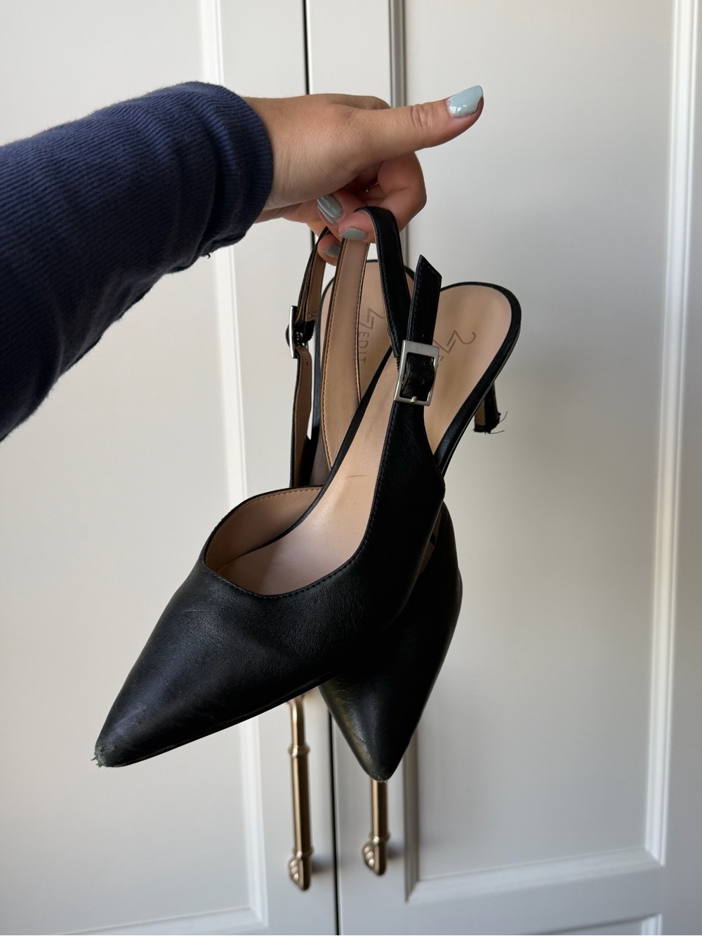 27 EDIT Black Pointed Slingback Heels with Adjustable Buckle - Picture 2 of 5